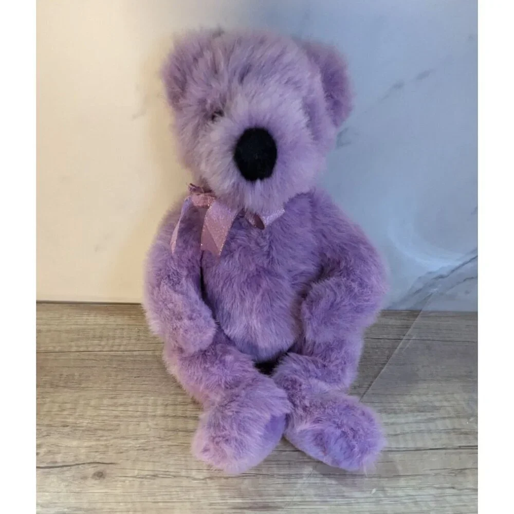 Ty Beanie  Buddies Purple Teddy Bear With‎ Ribbon 14